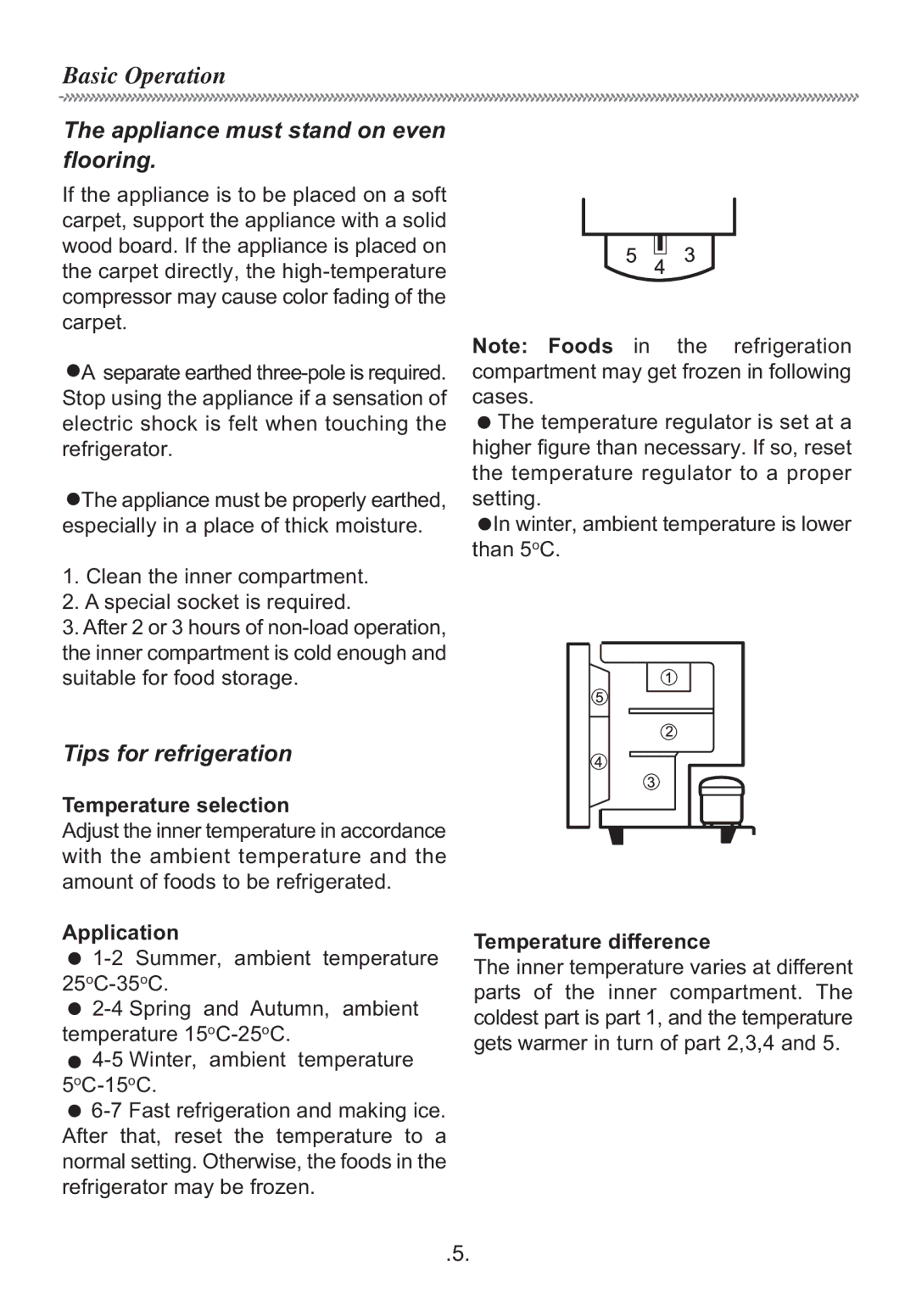 Haier HR-170U manual Basic Operation, Appliance must stand on even flooring, Tips for refrigeration 