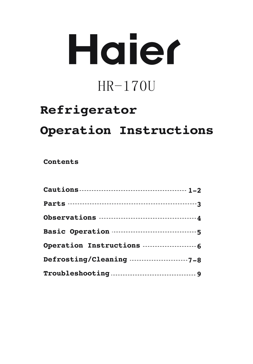 Haier HR-170U manual 
