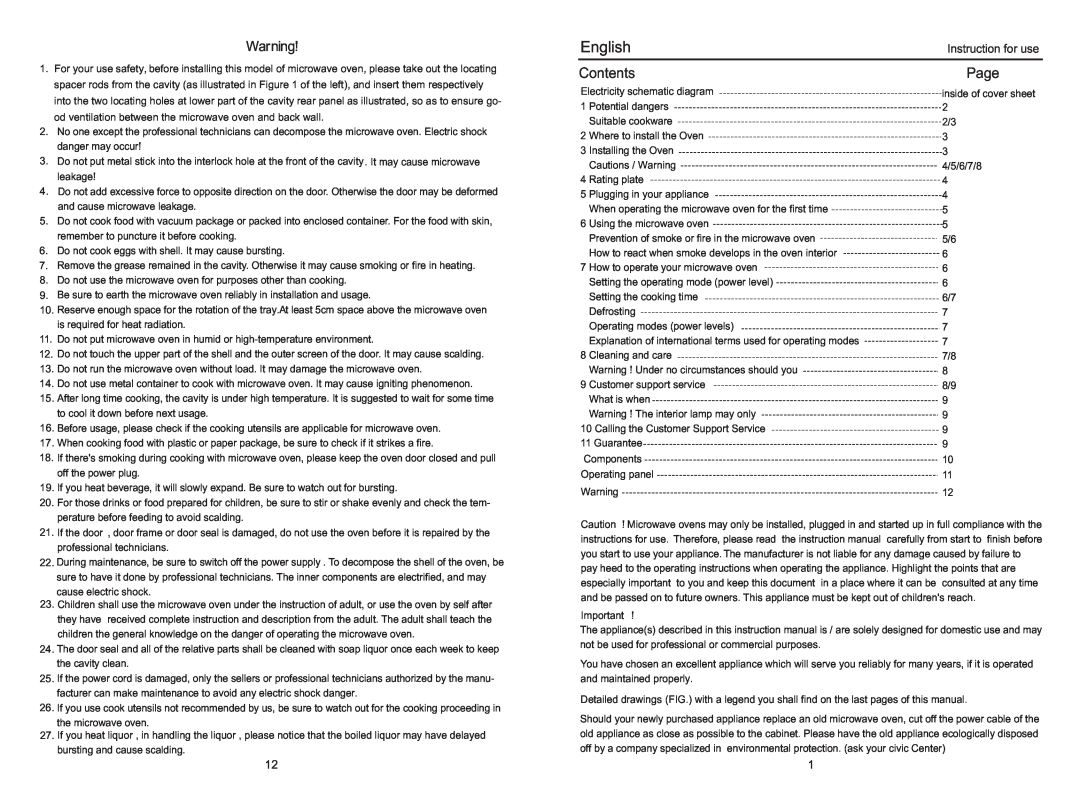 Haier HR-1770MG manual English, Contents, Page 