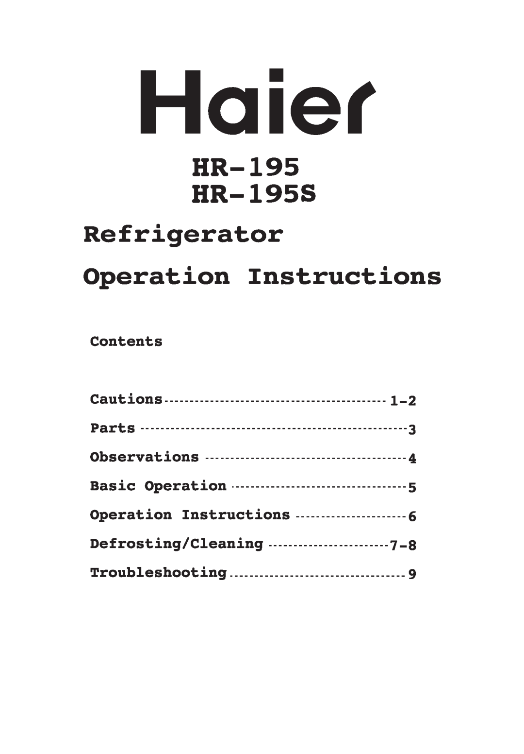 Haier HR-195S manual 