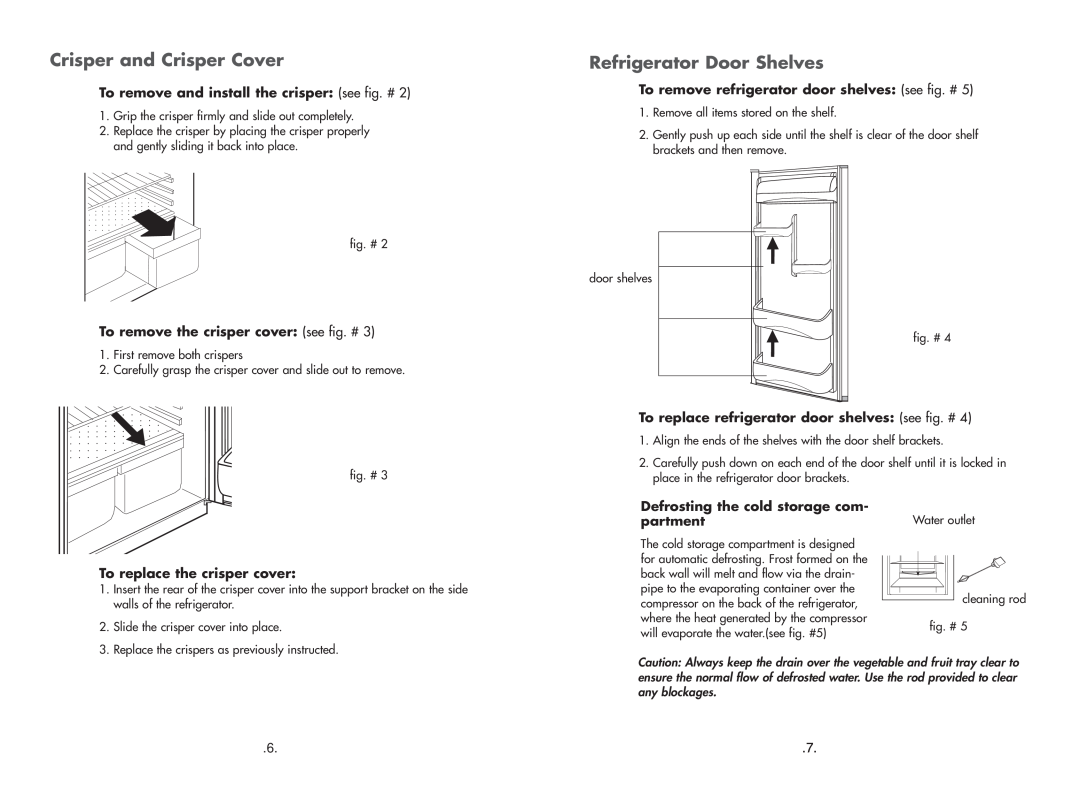 Haier HR-245U manual Crisper and Crisper Cover, Refrigerator Door Shelves, To remove and install the crisper see fig. # 