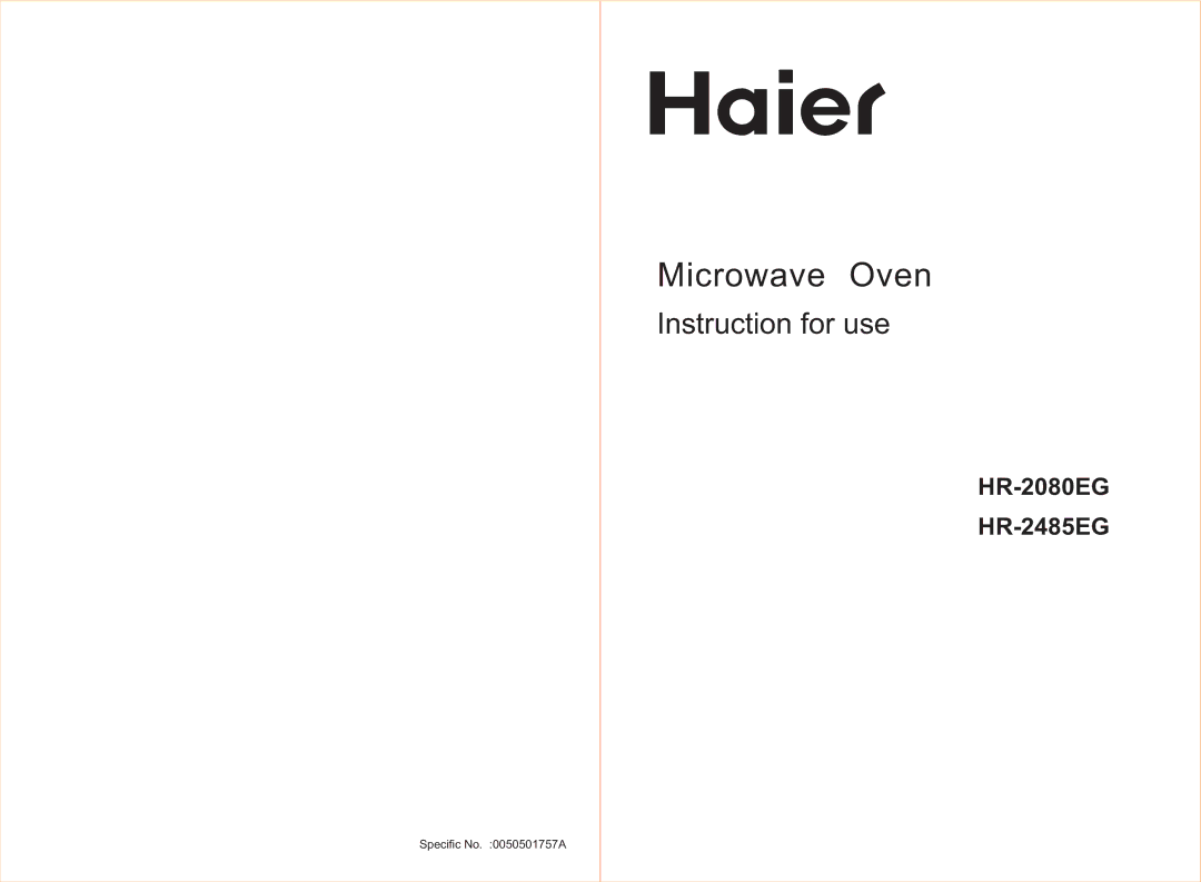 Haier HR-2080EG, HR-2485EG manual Microwave Oven 