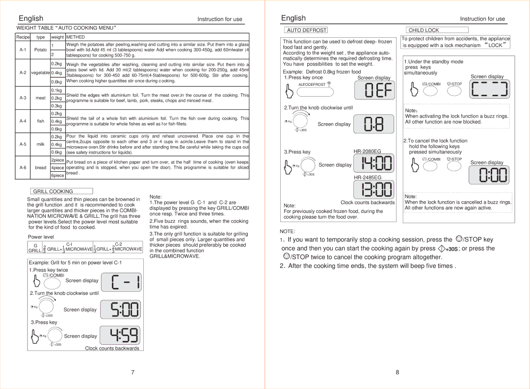 Haier HR-2485EG, HR-2080EG manual Grill&Microwave 