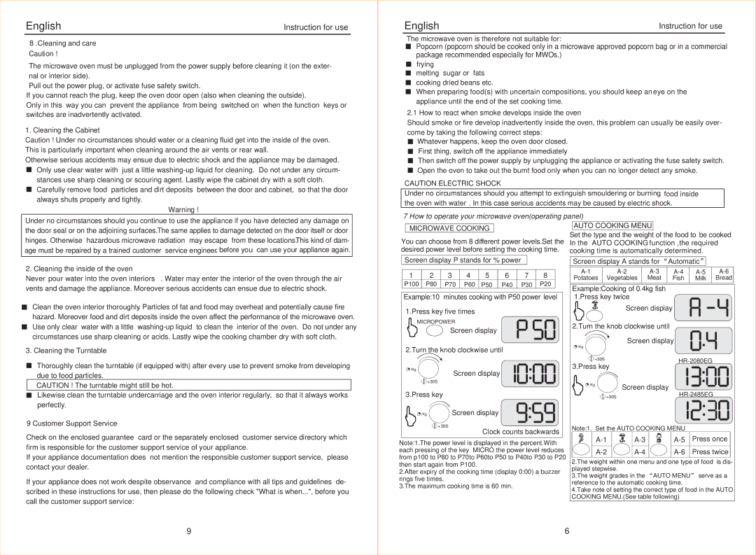 Haier HR-2080EG, HR-2485EG manual ExampleCooking of 0.4kg fish 