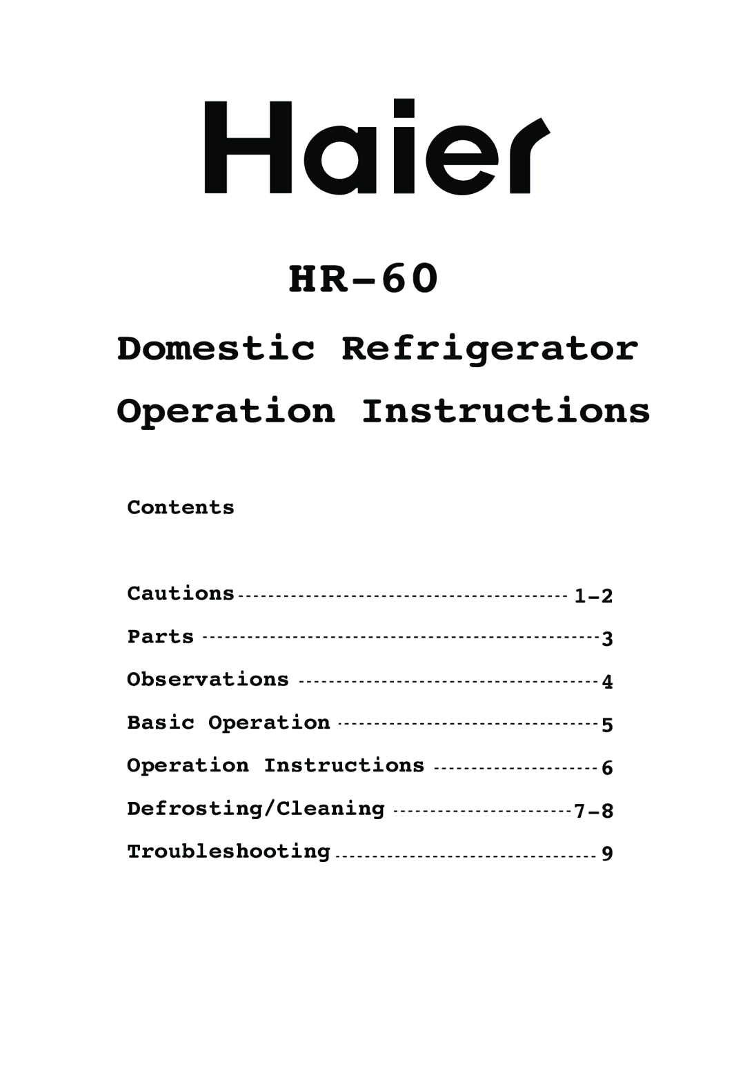 Haier HR-60 manual 