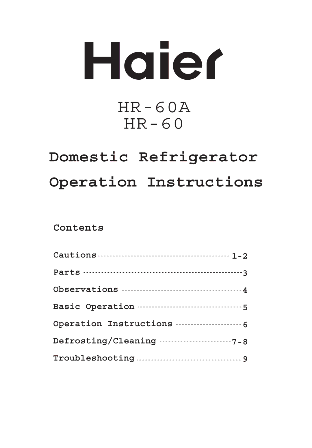 Haier HR-60A manual 