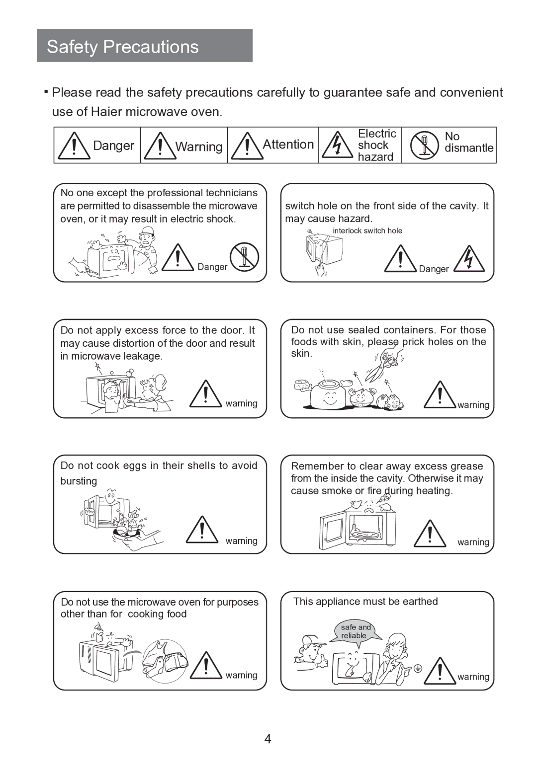 Haier HR-7803D user manual Safety Precautions, No dismantle 