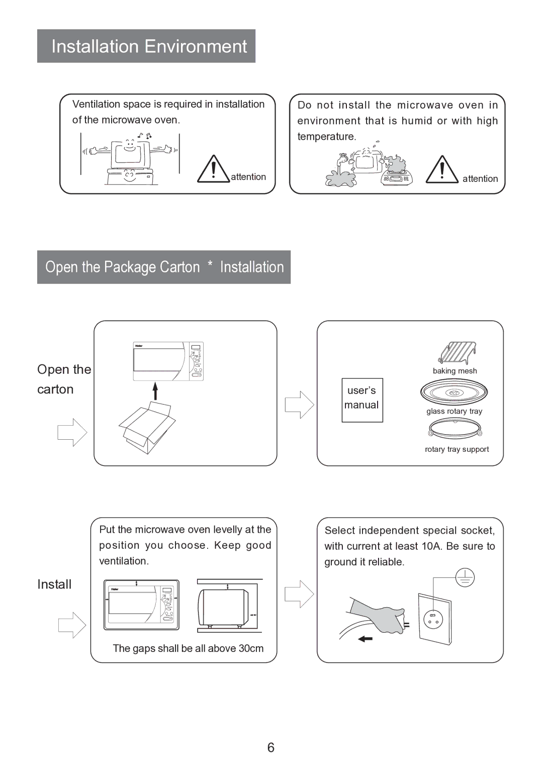 Haier HR-7803D user manual Installation Environment, Open the carton 