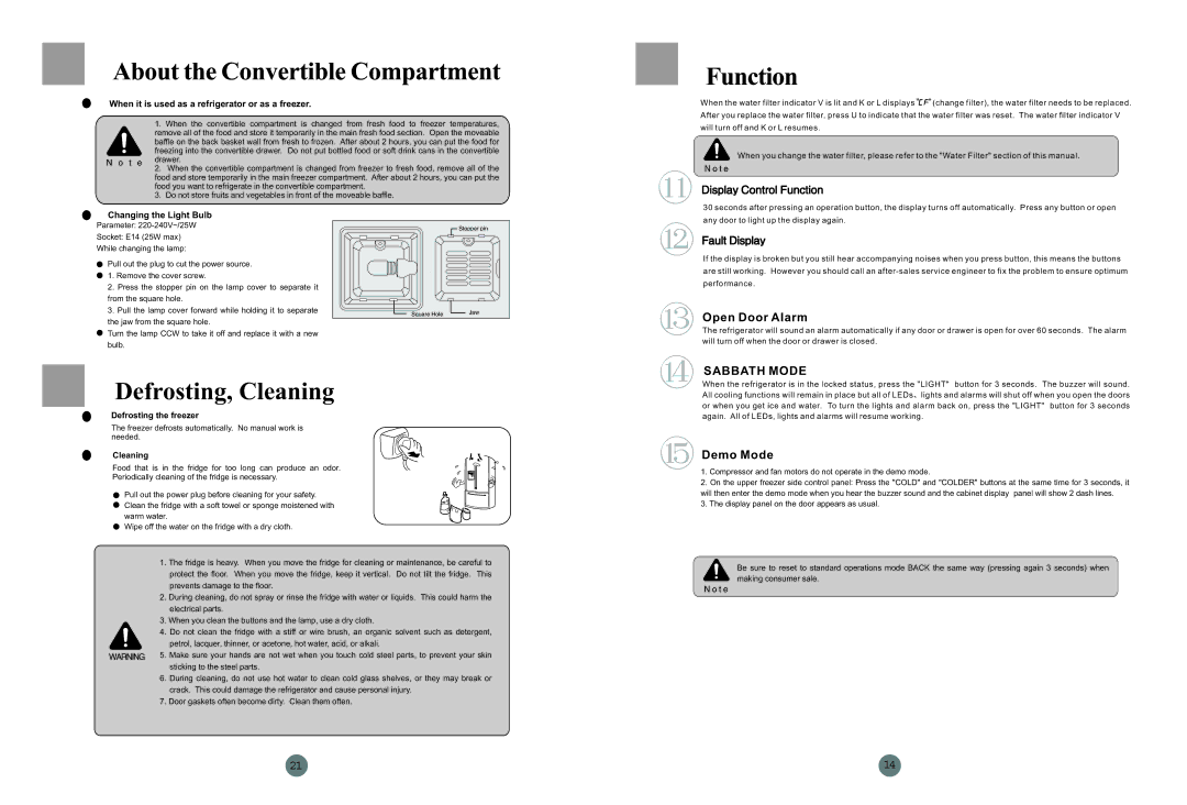 Haier HRB-703MP/S manual Defrosting, Cleaning, Open Door Alarm, Demo Mode, Defrosting the freezer 