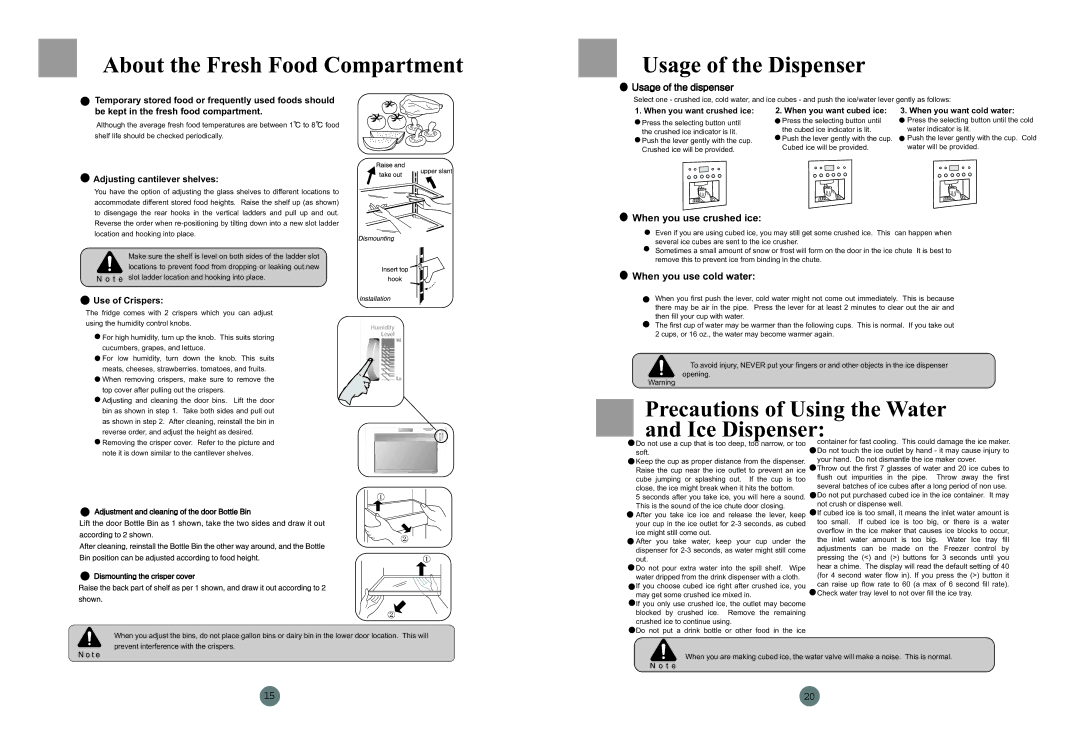 Haier HRB-703MP/S manual Precautions of Using the Water and Ice Dispenser, Adjusting cantilever shelves 