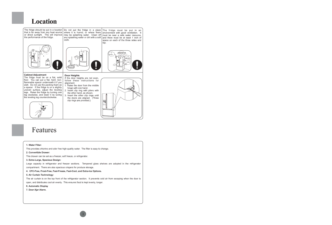 Haier HRB-703MP/S manual Cabinet Adjustment Door Heights, Water Filter, Convertible Drawer, Extra-Large, Spacious Design 
