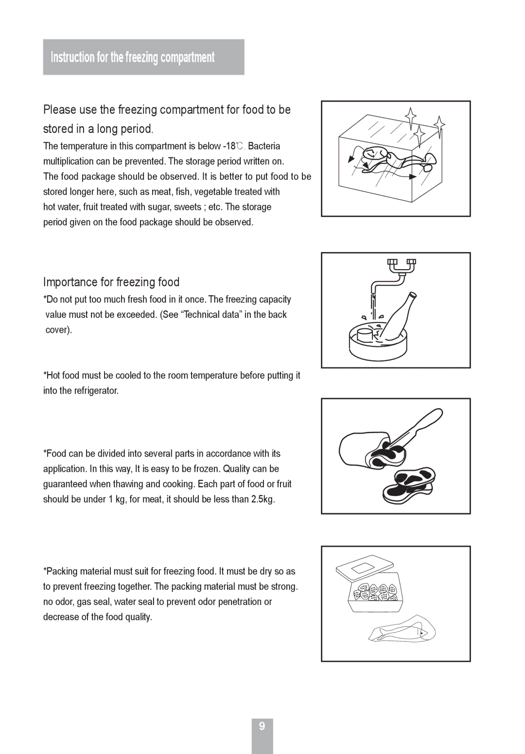 Haier HRF-155, HRF-185 manual Instruction for the freezing compartment, Importance for freezing food 