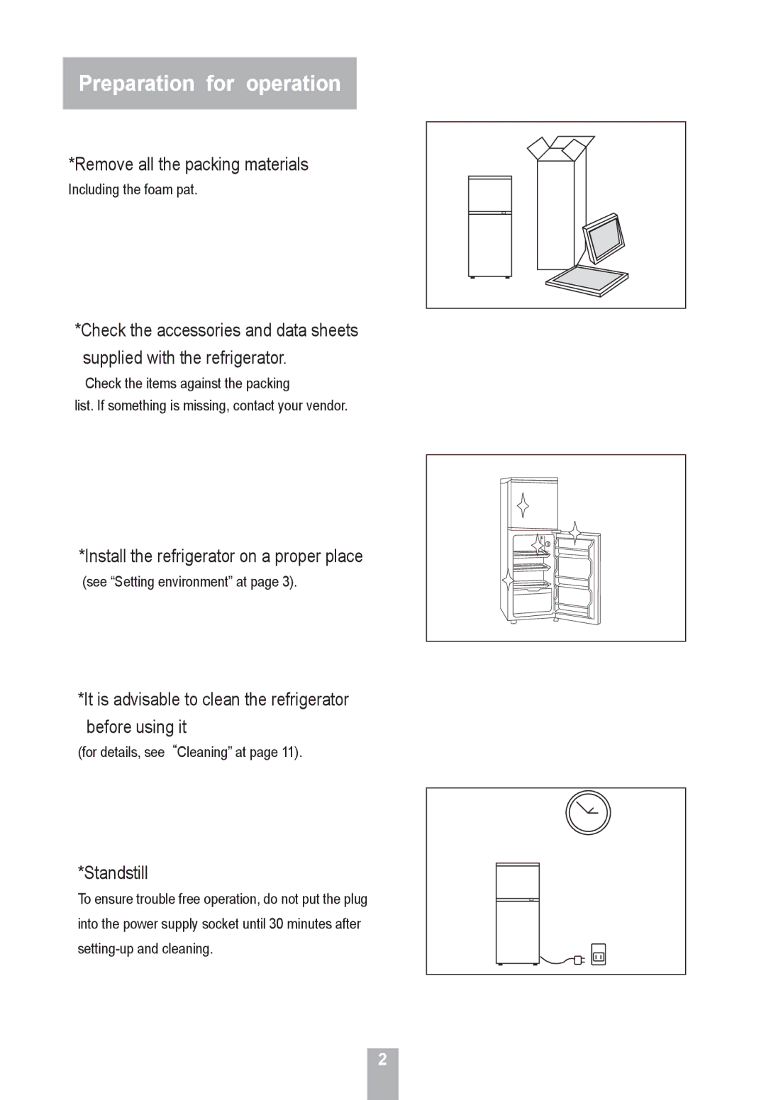 Haier HRF-185 Preparation for operation, Remove all the packing materials, Install the refrigerator on a proper place 