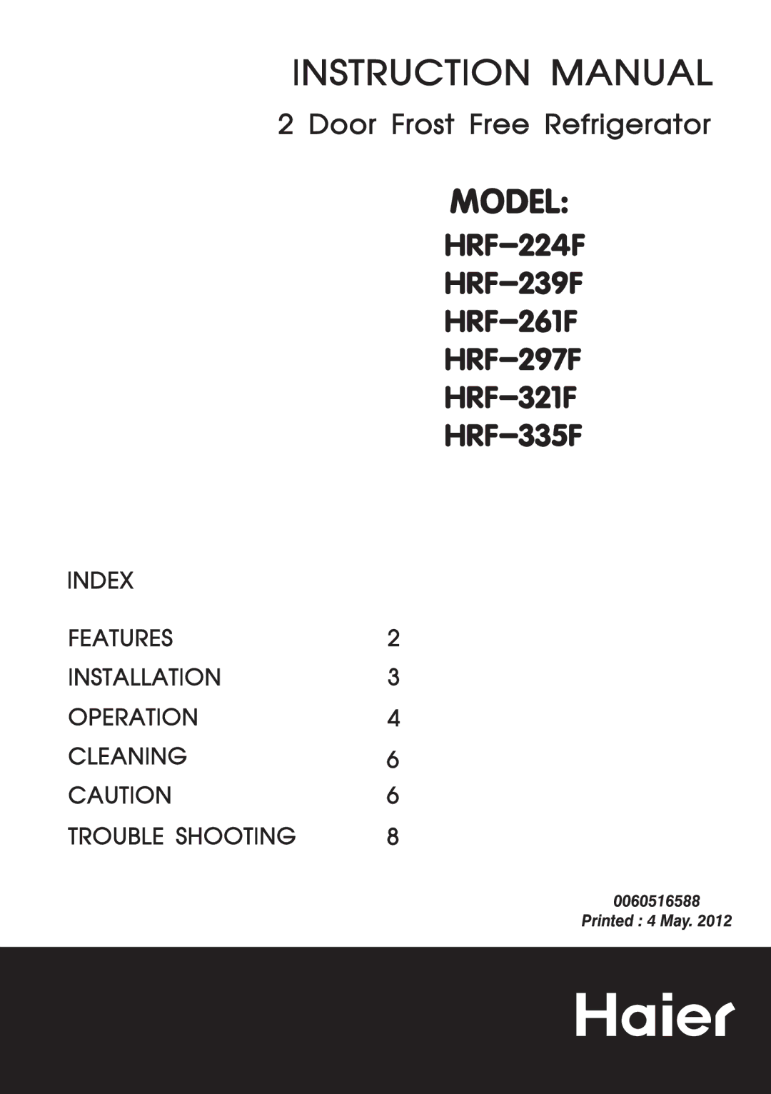 Haier HRF-224F, HRF-239F, HRF-335F, HRF-297F, HRF-321F, HRF-261F manual 