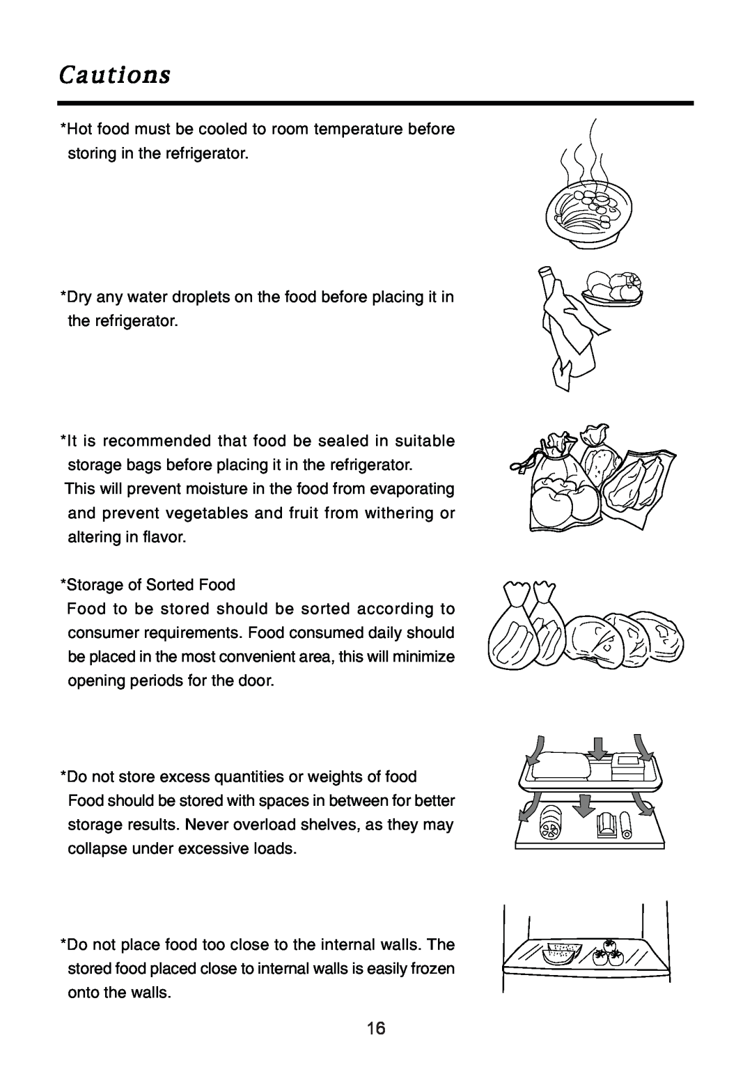 Haier HRF-265F manual Cautions, Storage of Sorted Food 