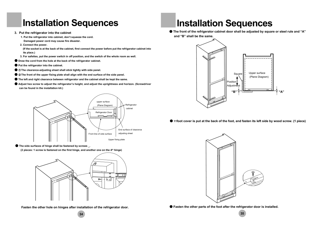 Haier HRF-305 manual Put the refrigerator into the cabinet, Òaó 