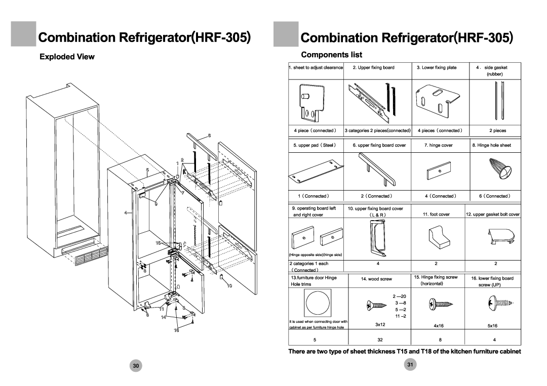 Haier manual Combination RefrigeratorHRF-305, Exploded View, Components list 