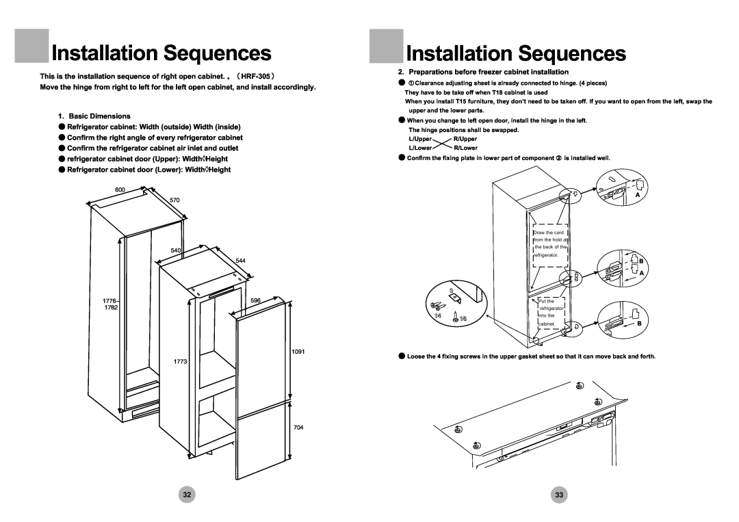 Haier manual Installation Sequences, This is the installation sequence of right open cabinet. HRF-305 