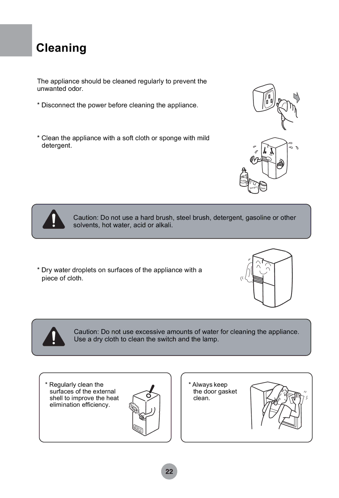 Haier HRF-349NAA, HRF-369NAA manual Cleaning 