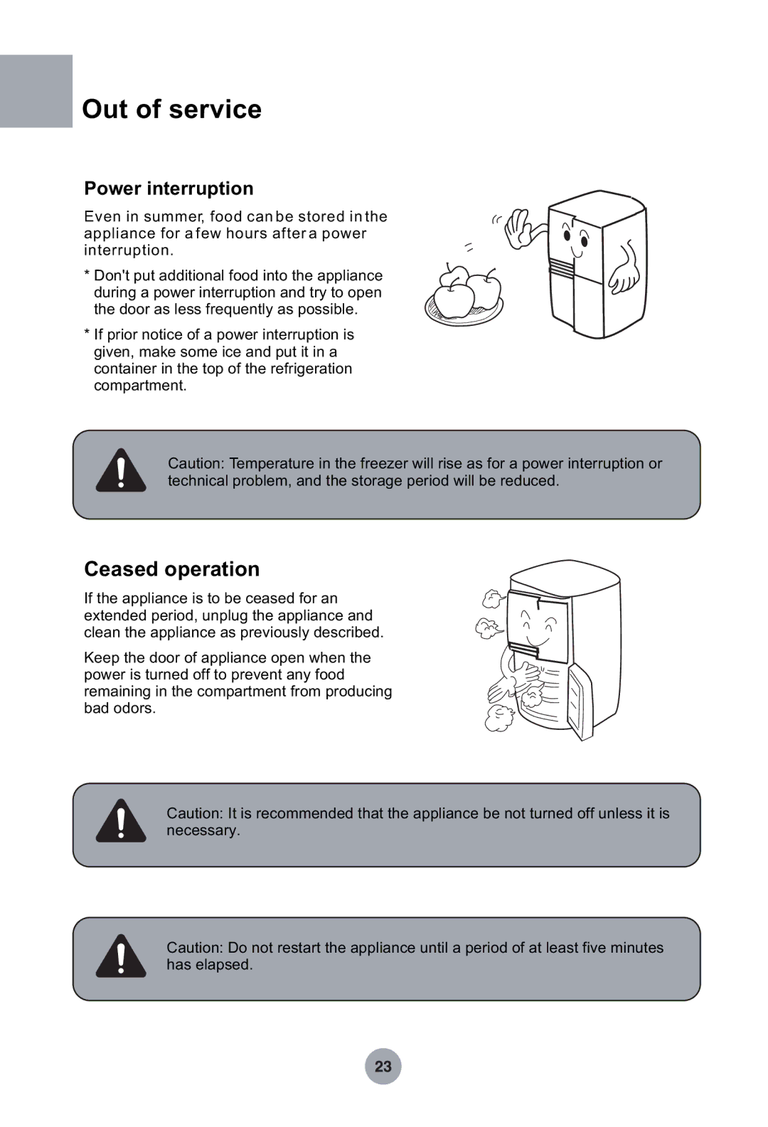 Haier HRF-369NAA, HRF-349NAA manual Out of service, Power interruption 