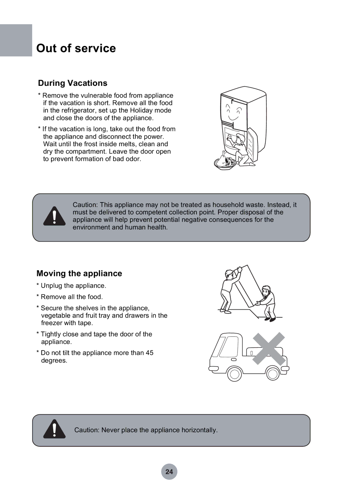 Haier HRF-349NAA, HRF-369NAA manual During Vacations, Moving the appliance 