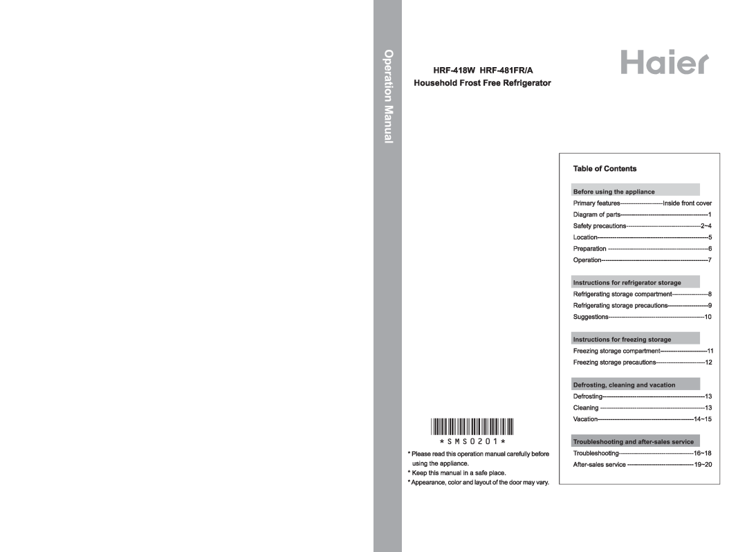 Haier HRF-418W, HRF-518W manual 