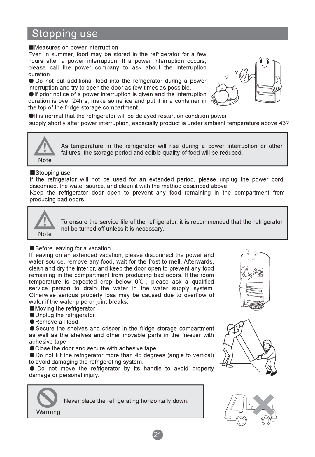 Haier HRF-420FLS, HRF-420FDX manual Stopping use 