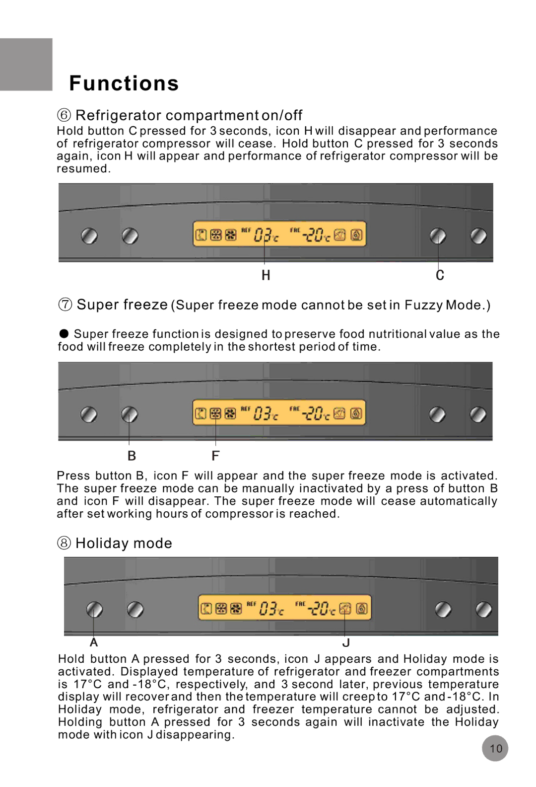 Haier HRF-516FKA operation manual Refrigerator compartment on/off 