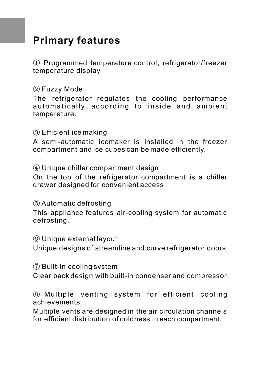 Haier HRF-516FKA operation manual Primary features 