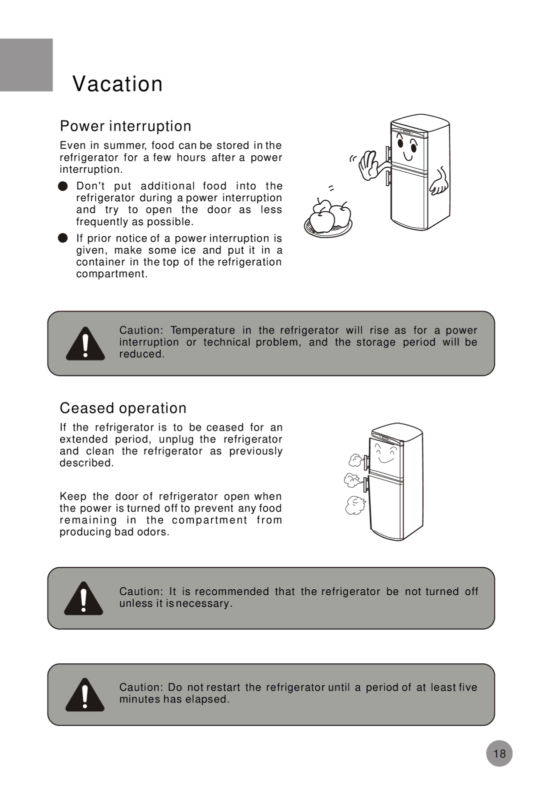 Haier HRF-516FKA operation manual Vacation, Power interruption 