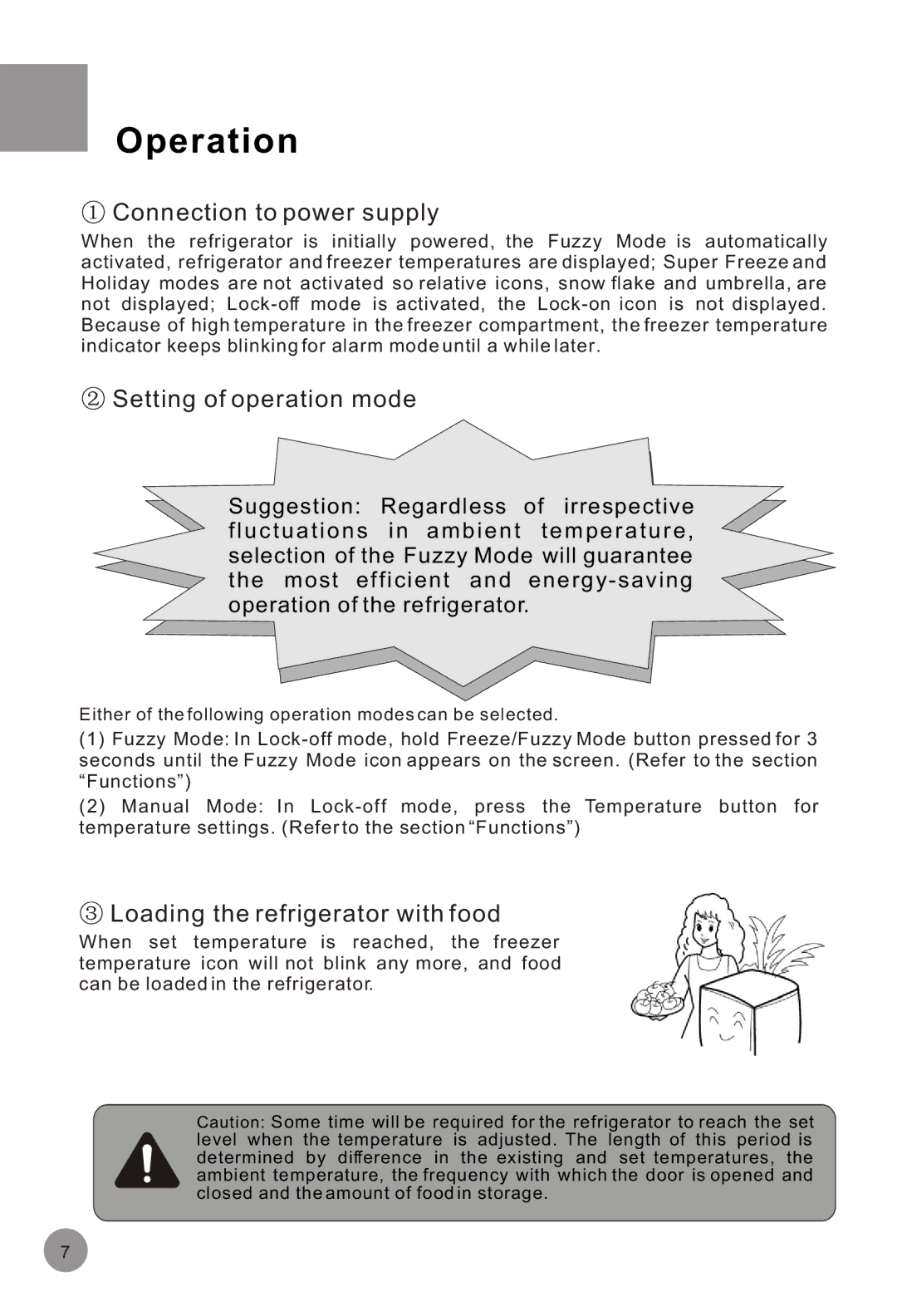 Haier HRF-516FKA operation manual Operation, Connection to power supply 