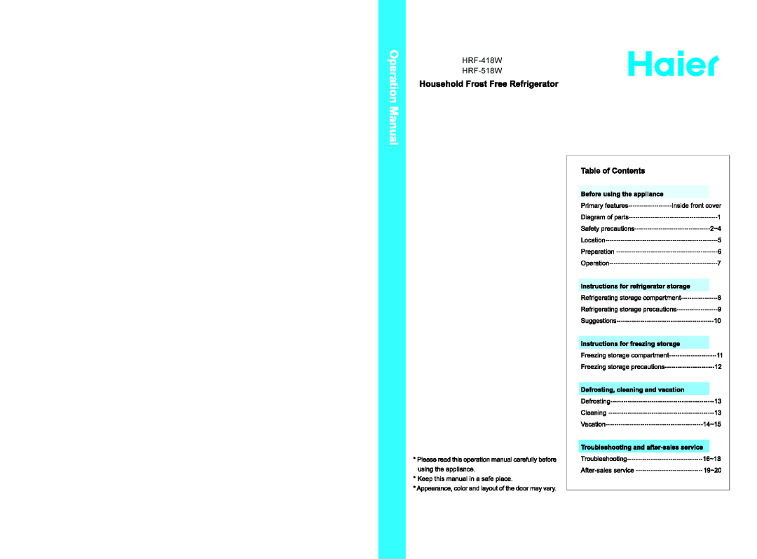 Haier HRF-418W, HRF-518W manual 