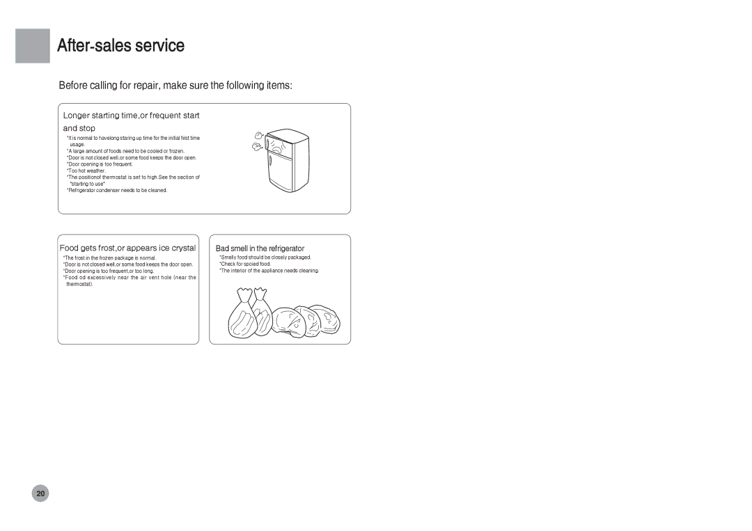 Haier HRF-588FR, HRF-588FA manual Before calling for repair, make sure the following items, Bad smell in the refrigerator 