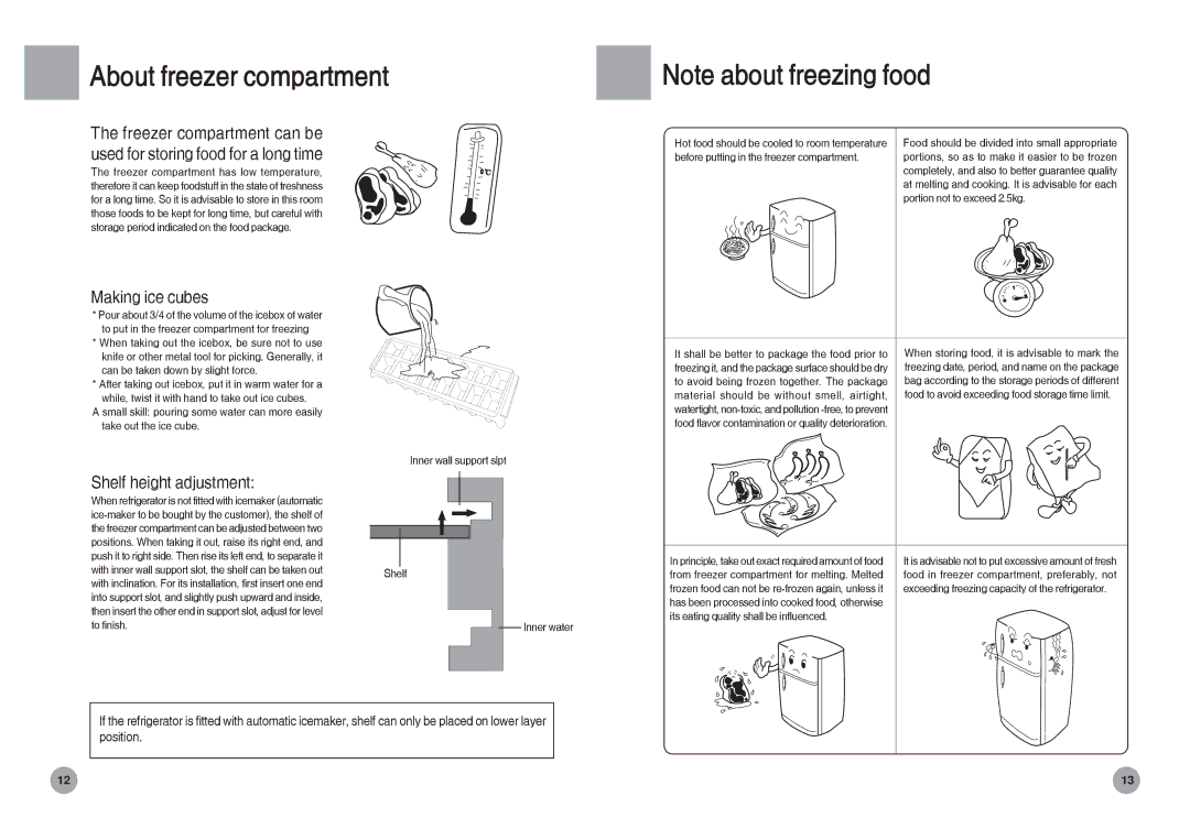 Haier HRF-588FR, HRF-588FA manual About freezer compartment, Making ice cubes, Shelf height adjustment 