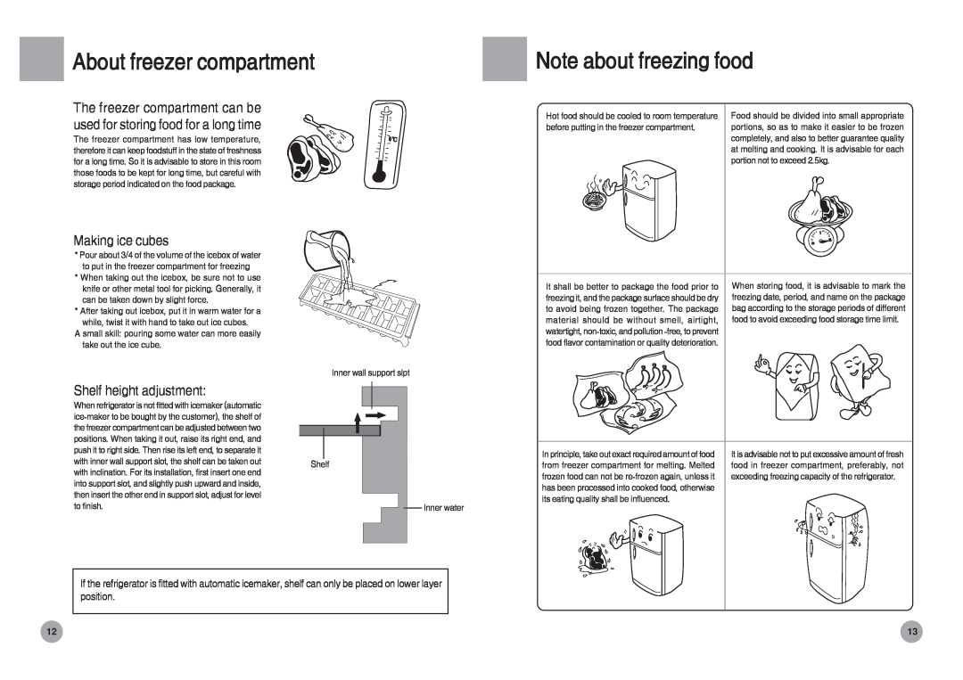 Haier HRF-588FR, HRF-588FA About freezer compartment, Note about freezing food, Making ice cubes, Shelf height adjustment 