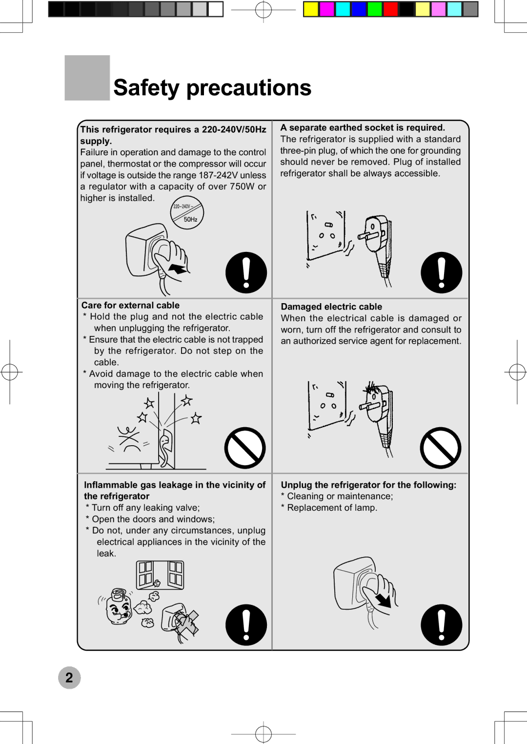 Haier HRF-599FRA Safety precautions, This refrigerator requires a 220-240V/50Hz, Supply, Damaged electric cable 