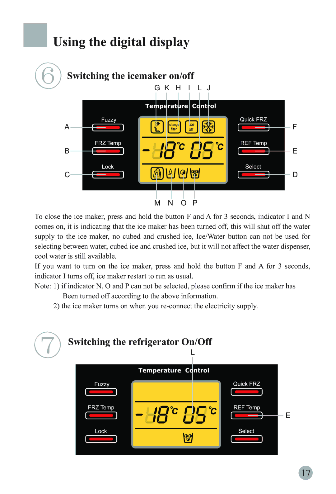 Haier HRF-6631RG manual Switching the icemaker on/off, Switching the refrigerator On/Off 