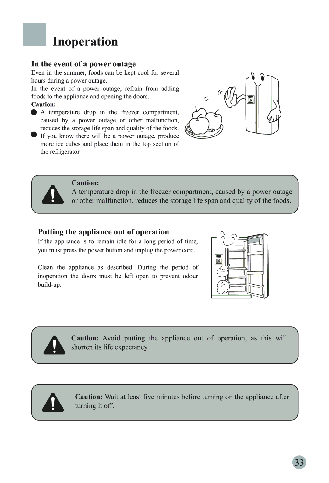 Haier HRF-6631RG manual Inoperation, Event of a power outage, Putting the appliance out of operation 