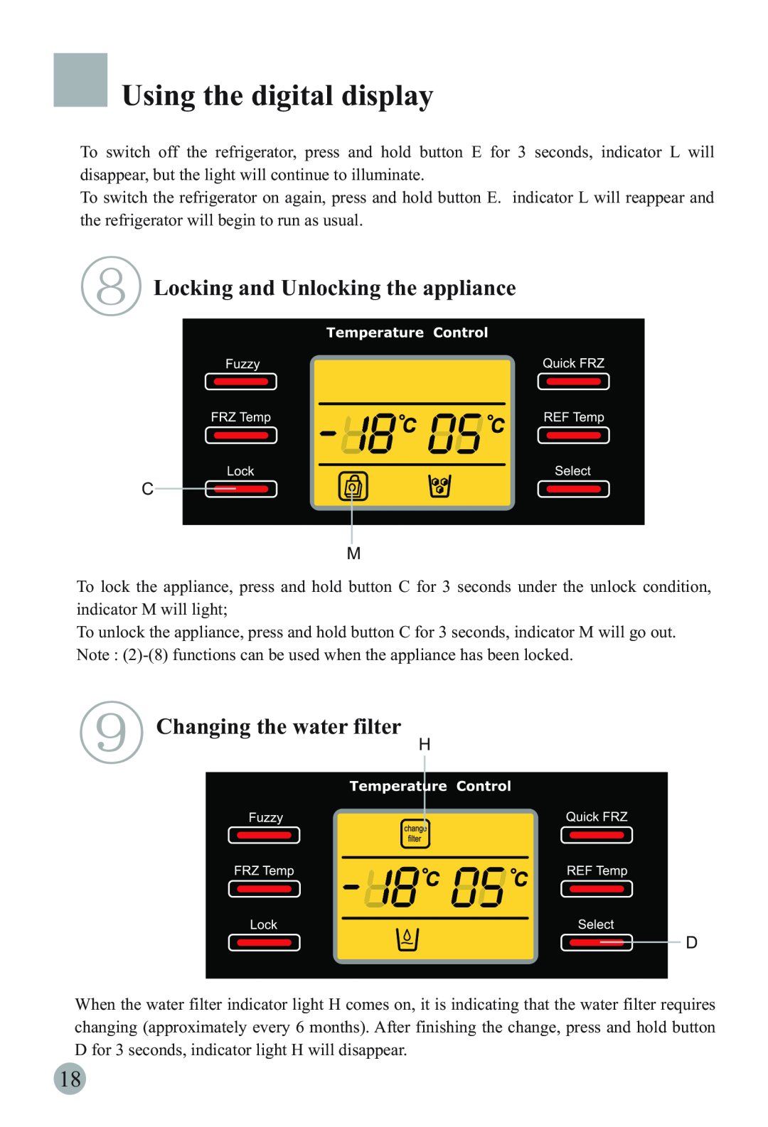 Haier HRF-663IRG manual Locking and Unlocking the appliance, Changing the water filter, Using the digital display 