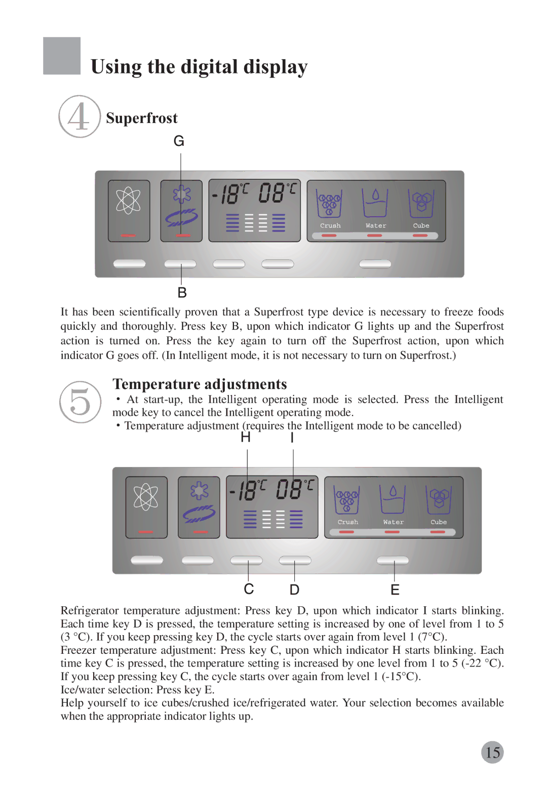 Haier HRF-663ASB2*, HRF-663ISB2*, HRF-663BSS, HRF-663ISA2*, HRF-663ASA2*, HRF-661RSSAA Using the digital display, Superfrost 