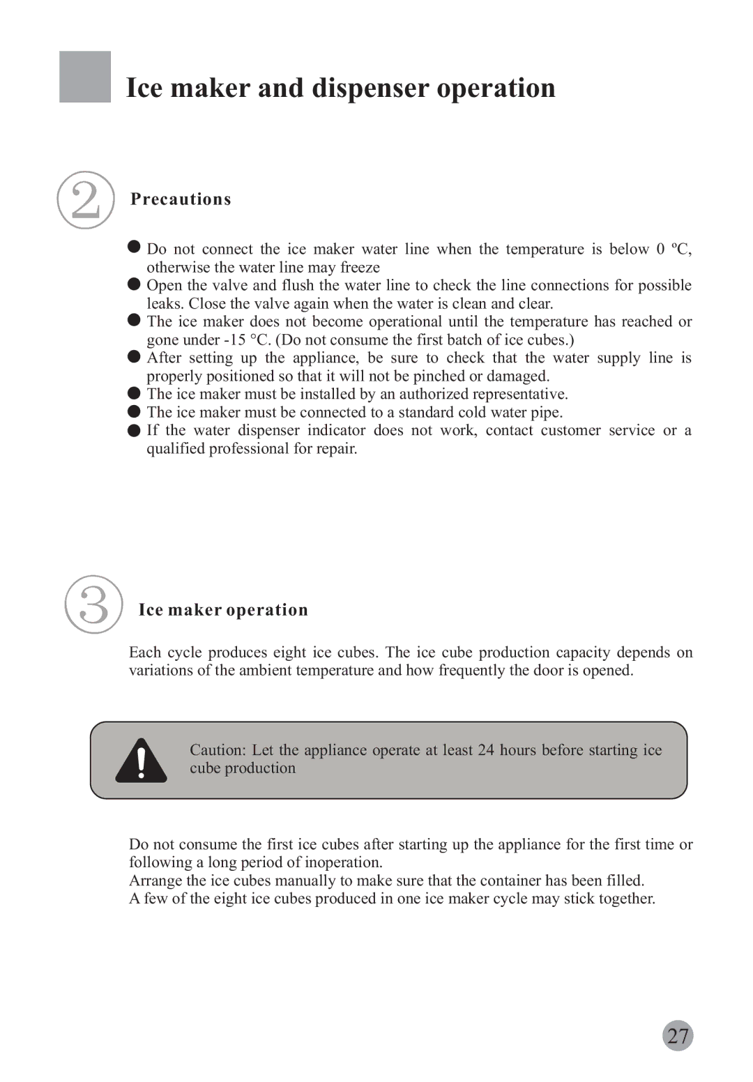 Haier HRF-663BSS, HRF-663ISB2*, HRF-663ISA2* manual Ice maker and dispenser operation, Precautions, Ice maker operation 