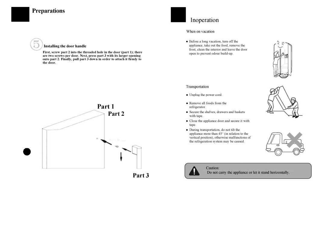 Haier HRF-663ATA2*, HRF-663ISB2*, HRF-663BSS, HRF-663ISA2*, HRF-663ASB2* manual Part, Inoperation, Installing the door handle 