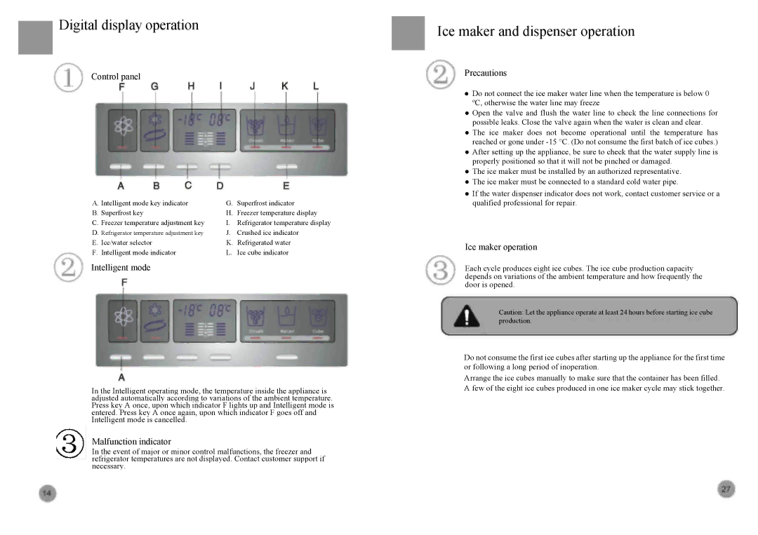 Haier HRF-663ISA2*, HRF-663ISB2*, HRF-663BSS, HRF-663ATA2* manual Digital display operation, Ice maker and dispenser operation 