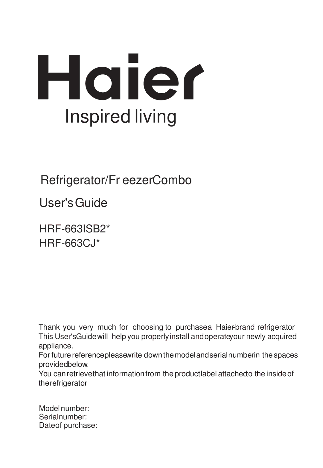 Haier HRF-663CJ, HRF-663ISB2 manual Inspired living 