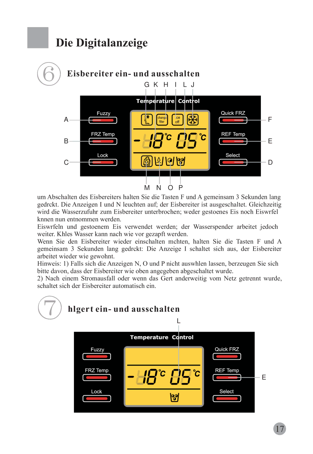 Haier HRF-663CJ, HRF-663ISB2 manual Eisbereiter ein- und ausschalten, Kühlgerät ein- und ausschalten 