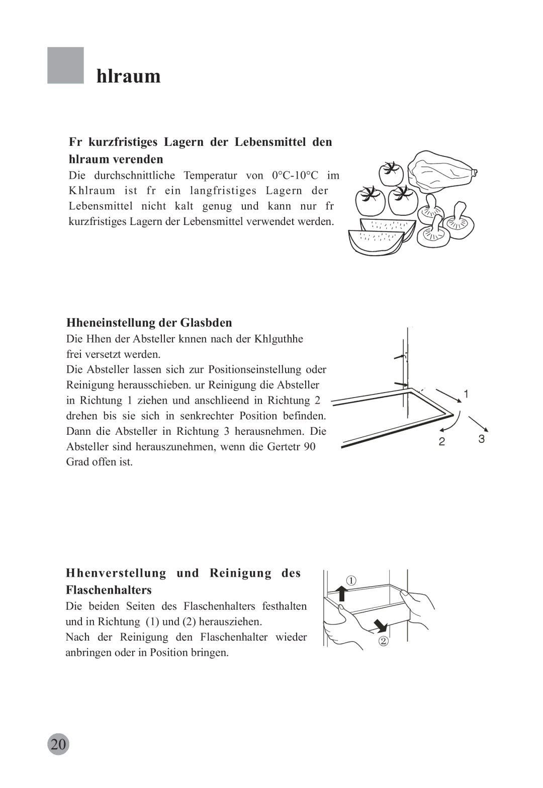 Haier HRF-663ISB2, HRF-663CJ Kühlraum, Höheneinstellung der Glasböden, Höhenverstellung und Reinigung des Flaschenhalters 