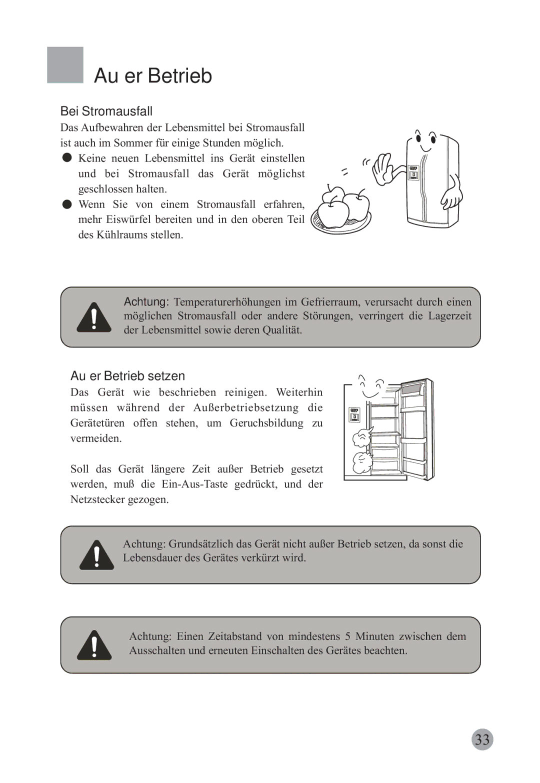 Haier HRF-663CJ, HRF-663ISB2 manual Bei Stromausfall, Außer Betrieb setzen 