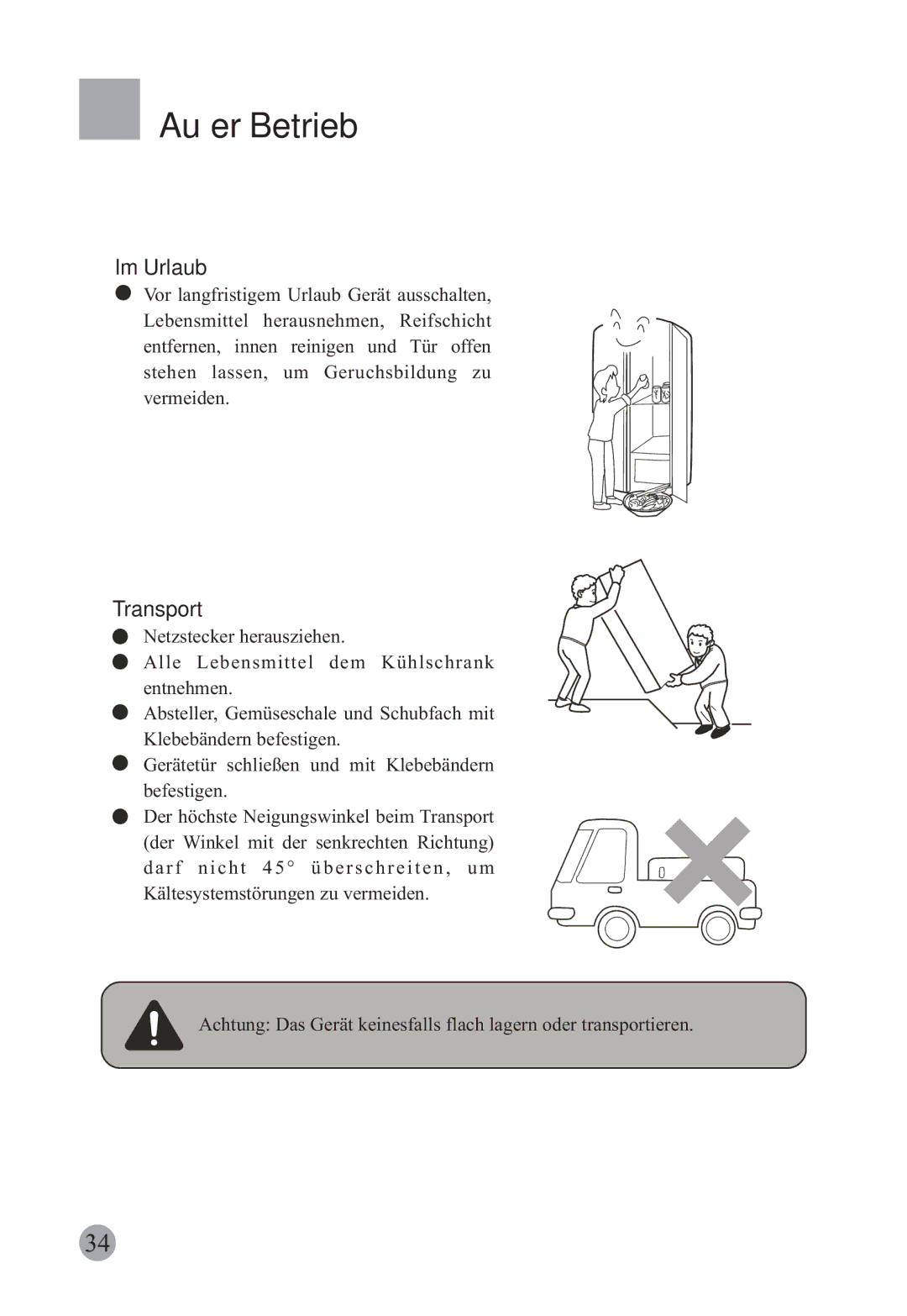 Haier HRF-663ISB2, HRF-663CJ manual Im Urlaub, Transport 