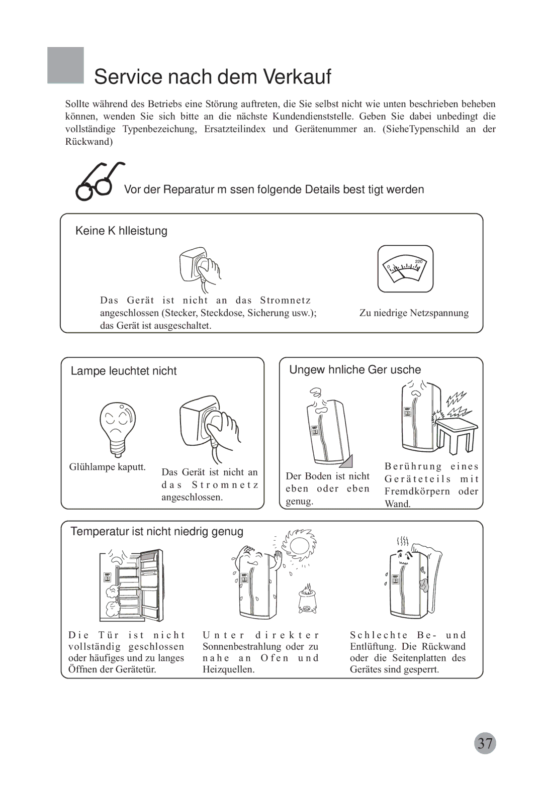 Haier HRF-663CJ, HRF-663ISB2 manual Service nach dem Verkauf, Lampe leuchtet nicht, Ungewöhnliche Geräusche 