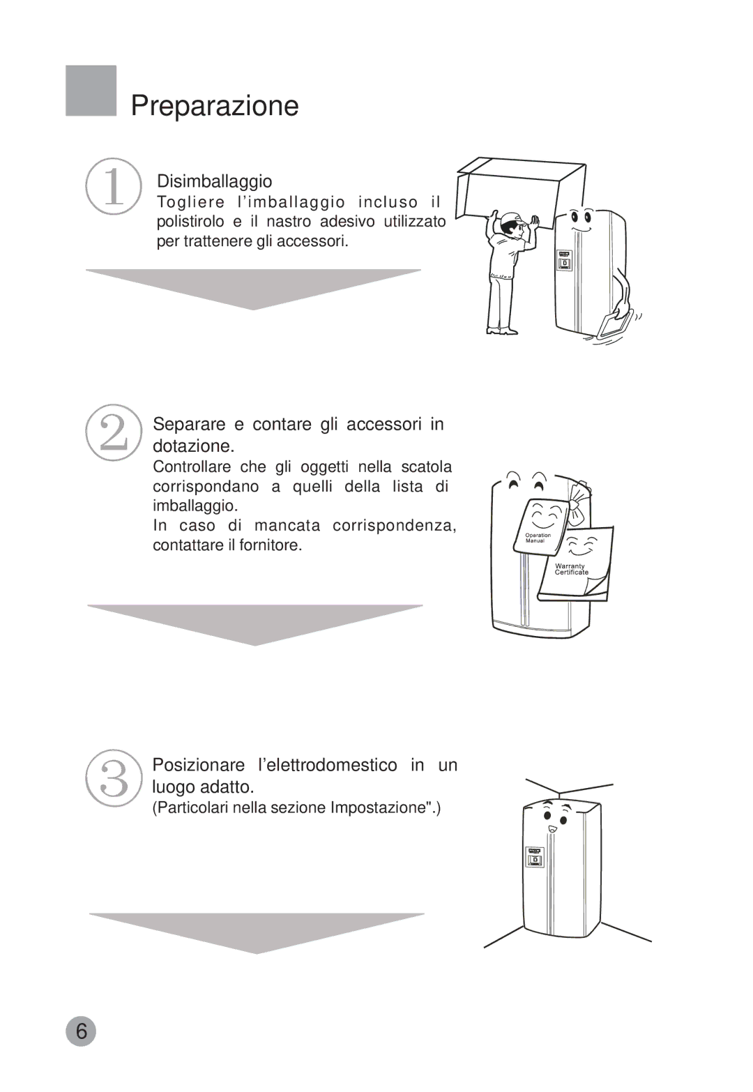 Haier HRF-663ISB2, HRF-663CJ manual Preparazione, Disimballaggio, Separare e contare gli accessori in dotazione 